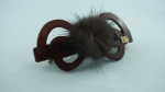Haarspange braun mit kleinem Pelz  8,5 cm